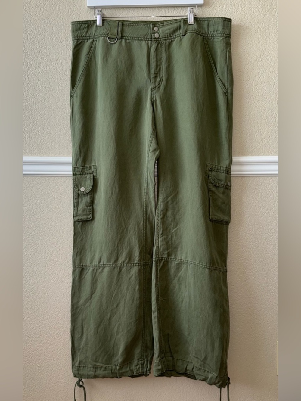 Anthropologie Linen Lyocell Wide Leg Cargo Pant Olive Military Green 20 Tall